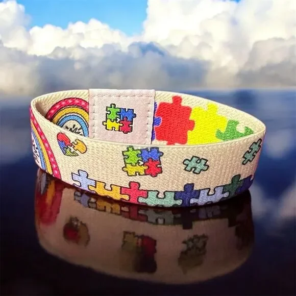 Autism Bright Puzzle Piece Elastic Wristband - Picture 6 of 11